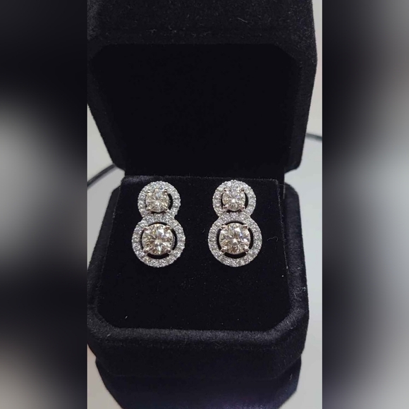 New 4ct MOISSANITE Halo Double-Cluster Stud Earrings - White - Picture 2 of 8